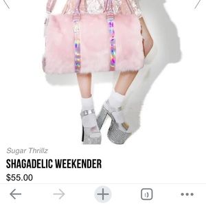 Dolls kill sugar thrillz shagadelic weekender pink fuzzy holographic